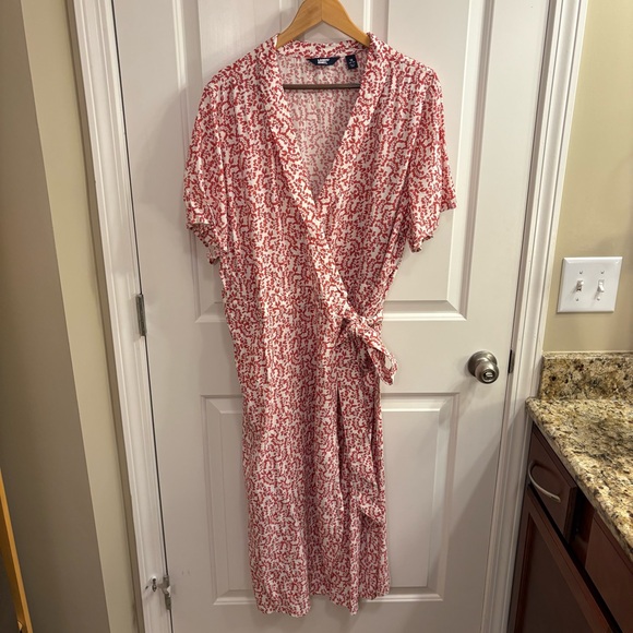 Lands' End Red Orange and White Crepe Wrap Midi Dress 1X NWOT - Picture 5 of 15